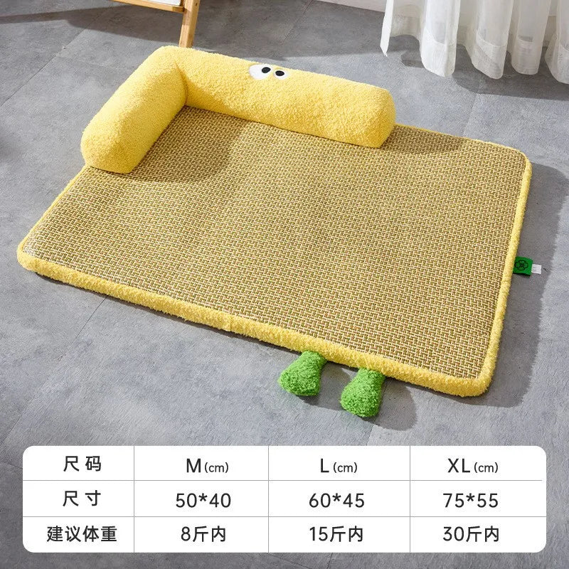 Summer Pet Cooling Mats - Rattan - Woven, Breathable & Heat - Dissipating | Detachable Washable Dog Cat Beds with Neck Guards Oasis Select Bilateral yellow L 60x45cm