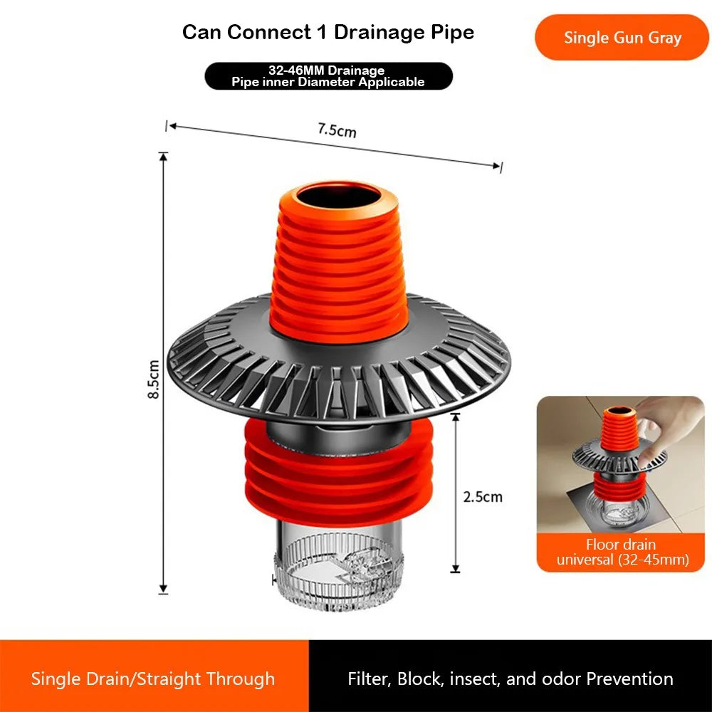 Anti-Odor Floor Drain Connector | Multi-Port Hose Adapter