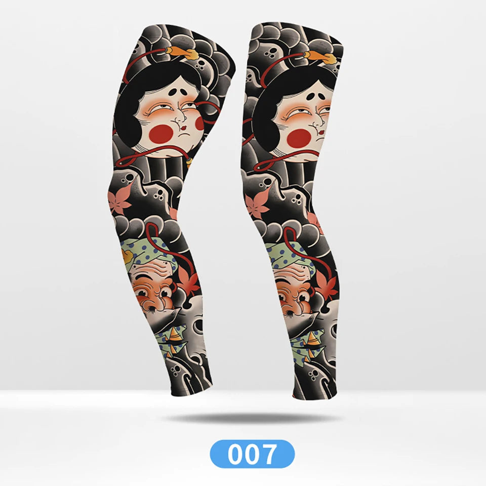 Kokossi 1Pair Tattoo Printing Cyclying Leg Sleeves Ice Silk Non-slip