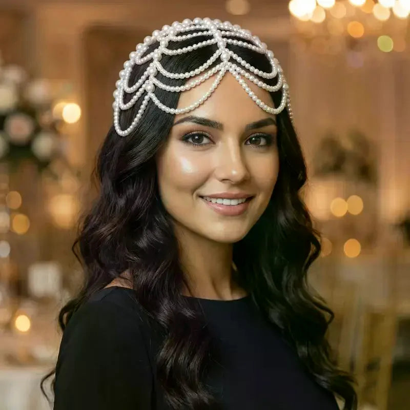 Vintage Pearl Headband – Layered Beaded Bridal Hair Hoop Bridal Hair Headband Oasis Select