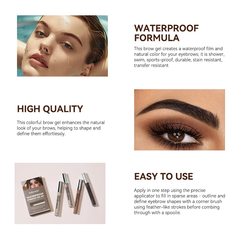 Waterproof Eyebrow Gel Set Sweat-proof Long Lasting High Pigmentation Liquid Eyebrow Tinted Natural Finish Makeup Cosmetics Oasis Select