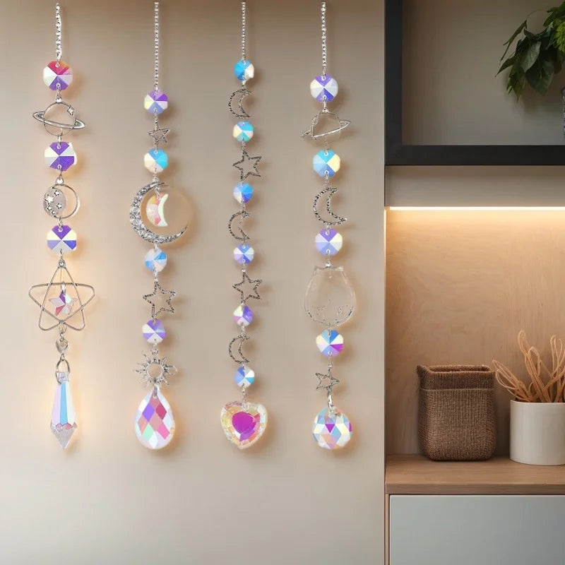 Crystal Wind Chime Love Heart Moon Sun Catcher Hanging Pendant Dream Catcher Rainbow Hanging Drop Windchime Home Garden Decor Oasis Select