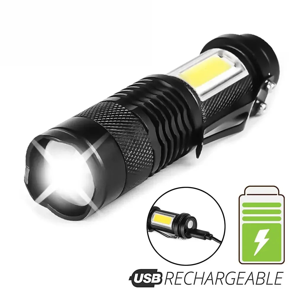 ESMARTER Mini Rechargeable LED Flashlight XPE COB Dual Light