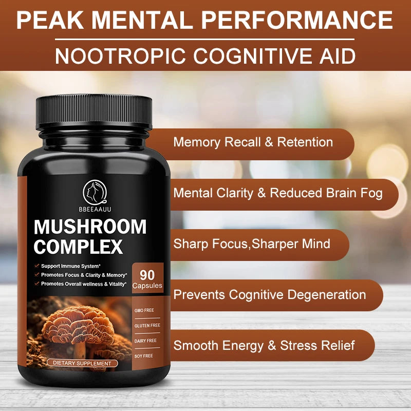 BBEEAAUU Mushroom Complex Capsules Support Energy, Digestion,Focus,Memory & Brain Overall Health Support Dietary Supplement Oasis Select