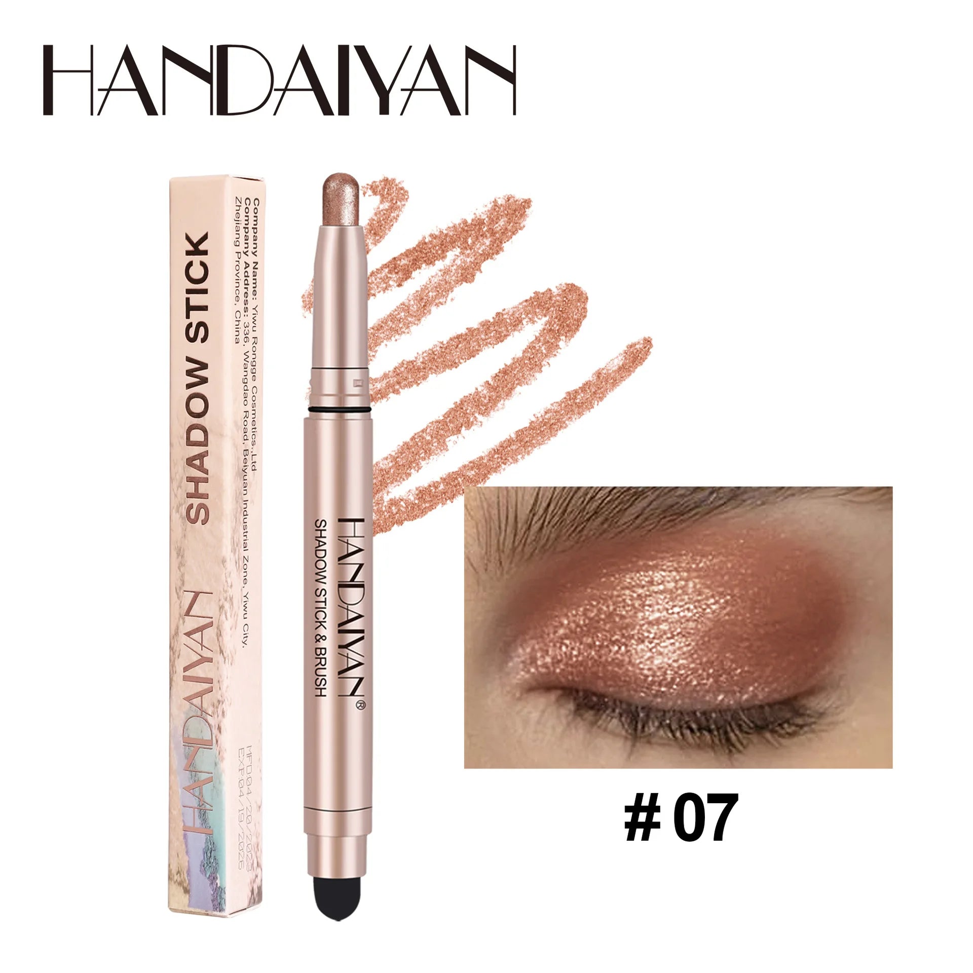 HANDAIYAN 12-Color Waterproof Shimmer Eyeshadow Stick + Brush