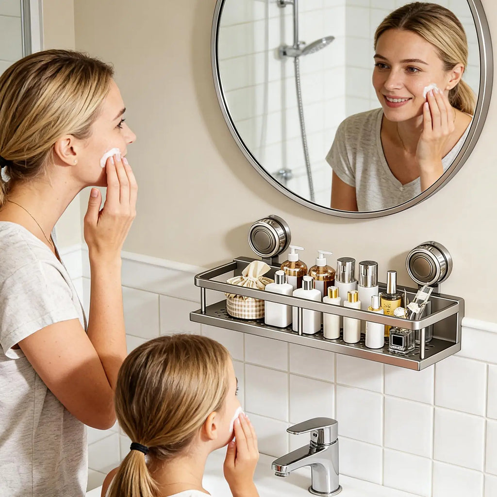 Suction Cup Shower Shelf No Drilling Shelves Wall Storage Space Saving Solution for Apartment Kitchen Restroom Living Room Home Oasis Select