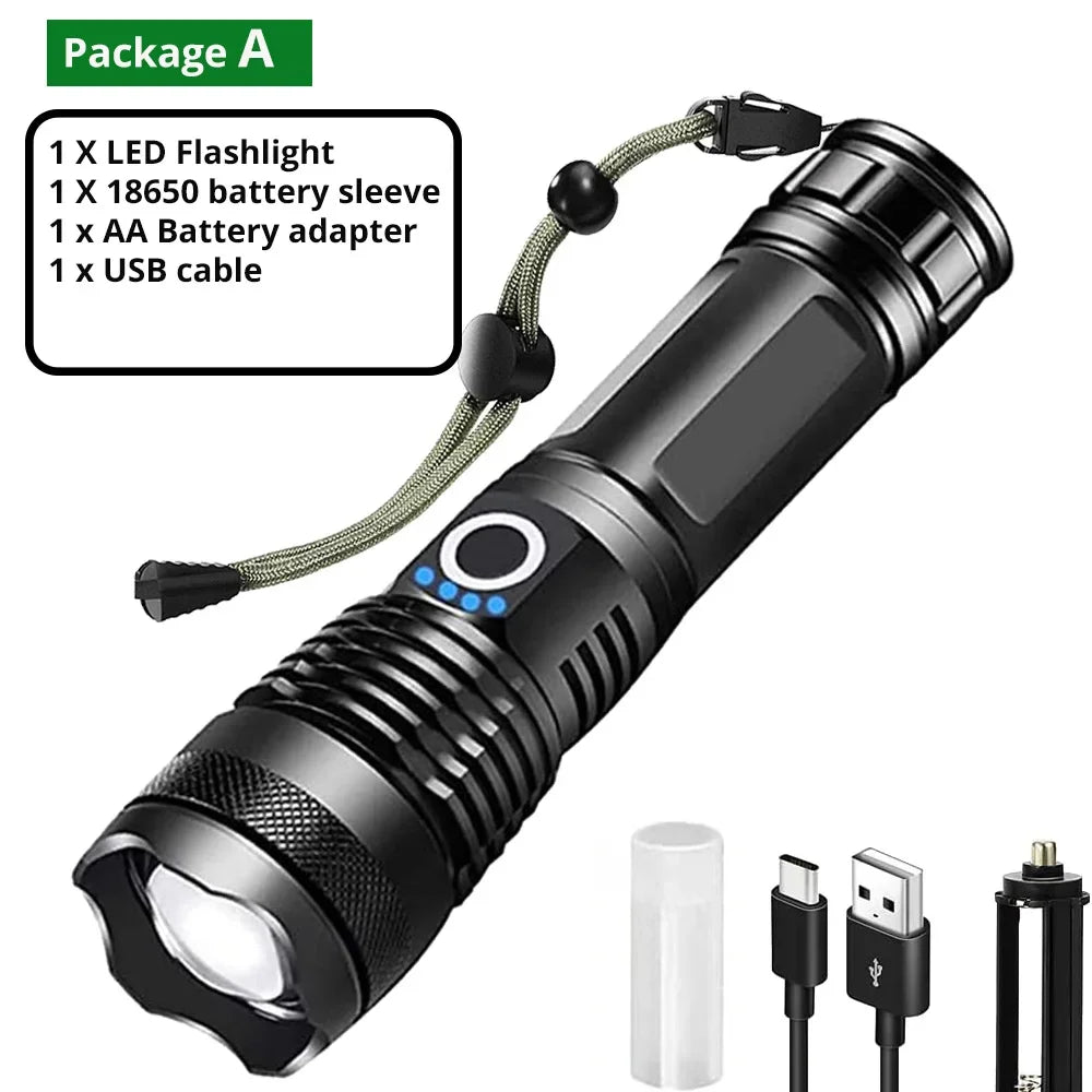 Rechargeable Long Range Tactical Torch Waterproof Outdoort Emergency Camping Lantern High Power LED Flashlight Oasis Select X71 aluminum alloy with 18650 battery