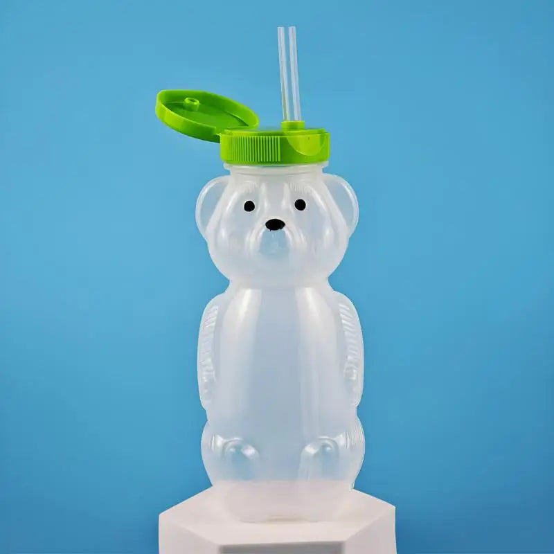 Cartoon Honey Bear Straw Cup with Flexible Straws Leak-Proof Squeezable Cup Cute Squeezable Leak Resistant Cup For Babies Oasis Select Green With straw