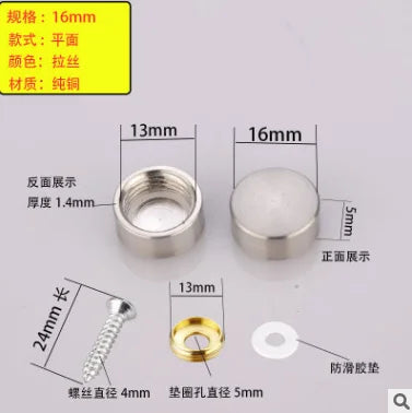 4Set/Bag Mirror Decorative Nail Advertising Glass Screw Cap Cover Fasteners Stainless Steel Billboard Fixing10-16mm Oasis Select 16mm wire drawing