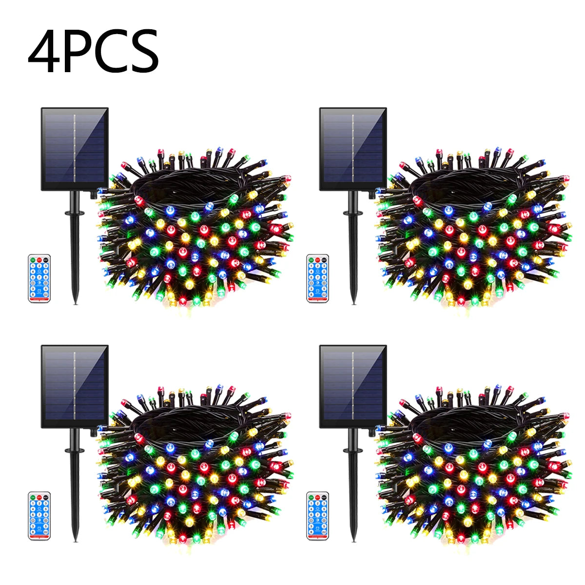 Outdoor Solar Lawn Street Light String 1/2/3/4Pcs Holiday Christmas Tree Stair Handail Decor Light Panel+Remote Control Dimmable Oasis Select 4PCS Multicolor 10M 100LEDs
