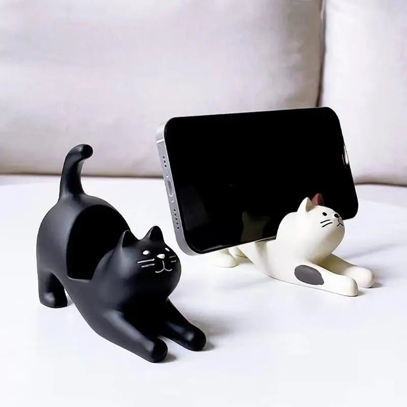 Cute Cat Phone Holder Cute Animal Desk Resin Phone Stand Cat Stretching Figurine Phone Cradle for Cat Lover Home Desk Decoration Oasis Select