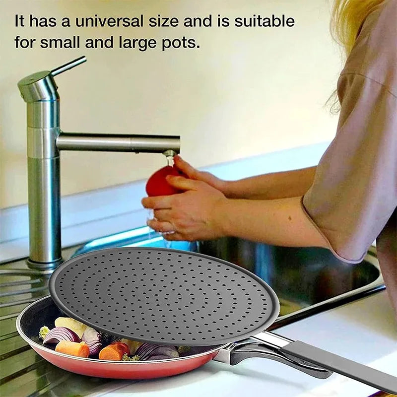 Silicone Kitchen Splatter Screen with Handle Heat-resisting Oil Splash Guard Drain Board Cover Kitchen Frying Pan Lid Oasis Select