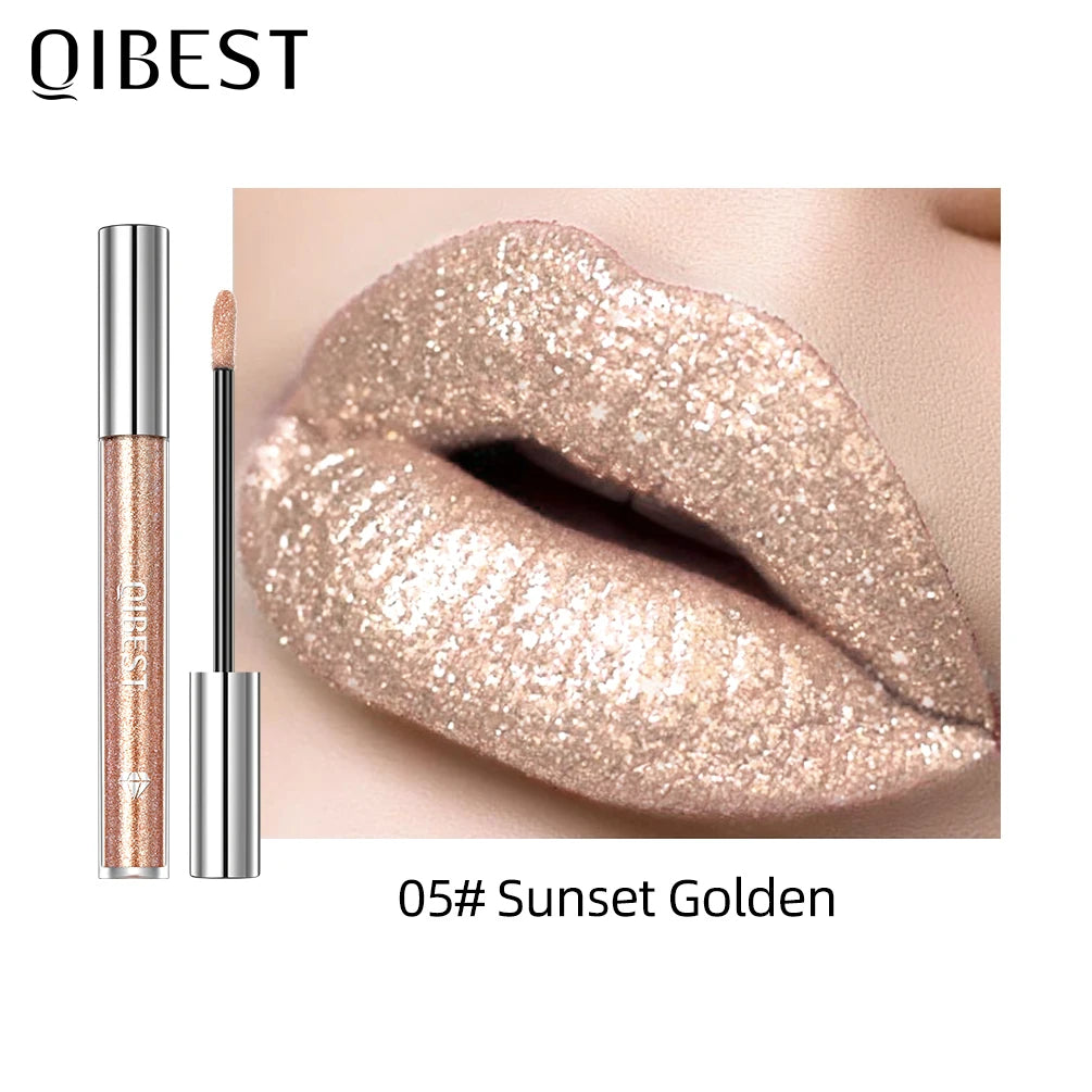 QiBest Diamond Glitter Lip Gloss – Waterproof Pearl Shimmer