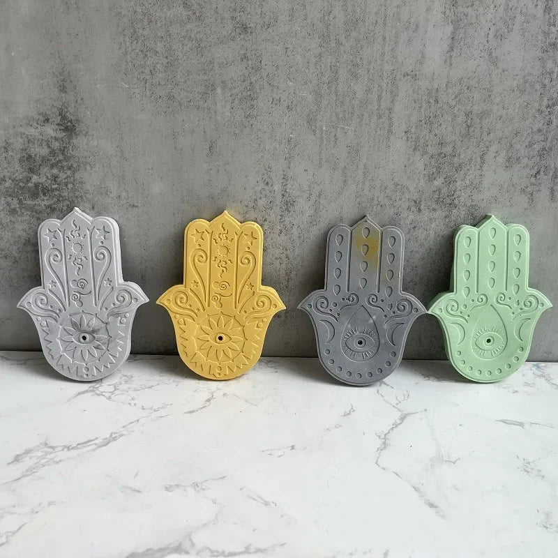 2-Chamber Famati Palm Silicone Mold Hamasa Hand Cement Aromatherapy Bracket Tray DIY Concrete Coaster Handicraft Mold Oasis Select