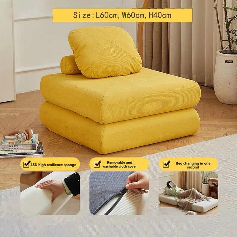 Fabric single sofa, sweet potato sofa bed, small-sized living room folding dual-use tatami, tofu block lazy sofa Oasis Select yellow 1