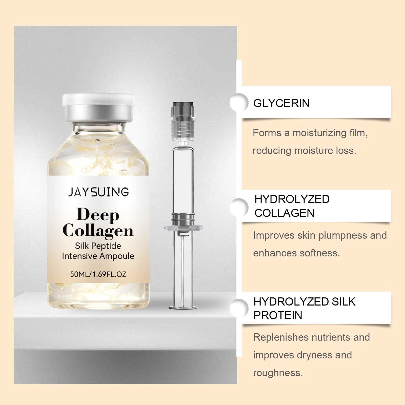 Collagen Silk Peptide Intensive Ampoule Lifting Tighten Skin Elasticity Booster Hydrating Anti-Wrinkle Firming Moisturizer Skin Oasis Select