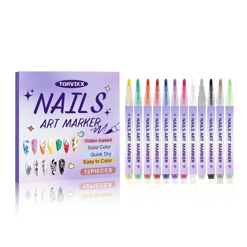1/12Pc DIY Colorful Nail Art Graffiti Pen Nail DIY Quick-drying Dot Flowers Liner Pen 3D Effect Nail Art Graffiti Pen Nail Tools Oasis Select A14