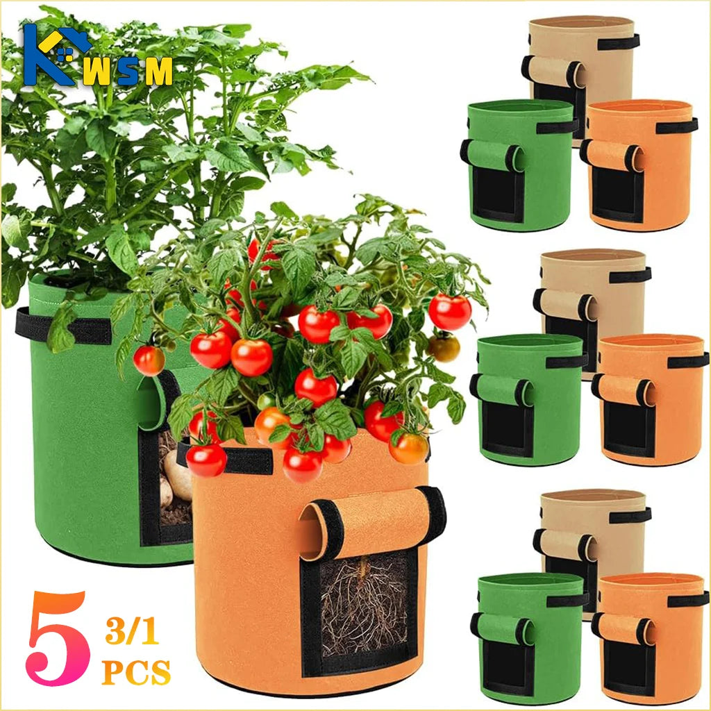 5/10Gallon Felt Plant Grow Bags Nonwoven Fabric Garden Potato Pot Greenhouse Vegetable Growing Bags Moisturizing Vertical Tools Oasis Select