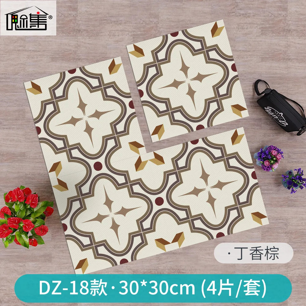Kitchen Bathroom Oil Waterproof Non-slip Twill Floor Paste Bathroom Bedroom Living Room DIY Floor Paste Stickers Oasis Select DZ-18 30cmx30cm(4pcs-1set)