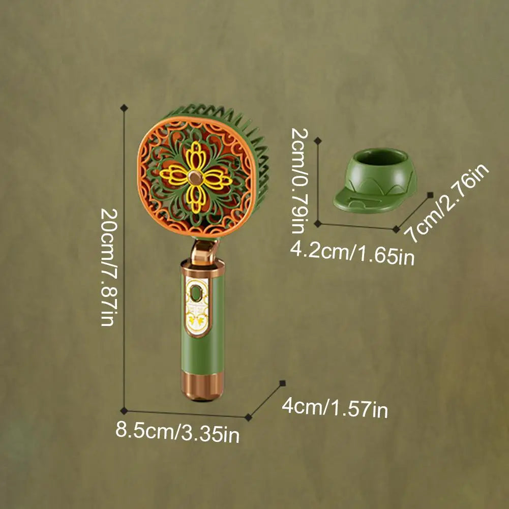 Vintage Handheld Fan Portable USB Rechargeable Mini Fan 3-Speed Desktop Fan with Phone Stand Cooling Summer Gadget Oasis Select