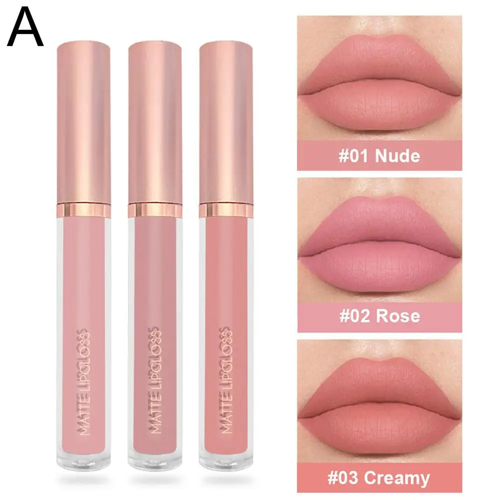 3-Piece Nude Velvet Matte Liquid Lipstick Set – Long-Lasting Liquid Lipstick Set Oasis Select A