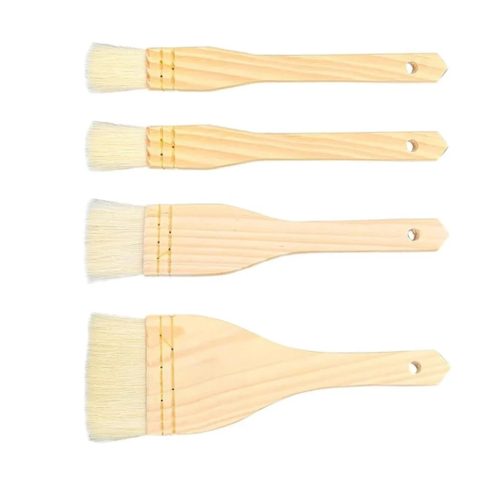 4Pcs Flat Hake Brushes Artist Painting Brushes Set Wool Bristles Wash Brush for Watercolor, Ceramic and Pottery Painting Oasis Select 4pcs Wool Brush