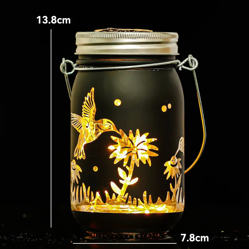 Carved Solar-powered Mason Bottle Garden Decoration Outdoor Courtyard Hanging Light Creative Atmosphere Portable Night Light Oasis Select Asuka
