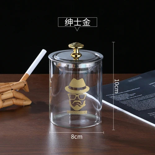Innovative stainless steel glass ashtray with anti fly ash cover standing ashtray Oasis Select Golden old man