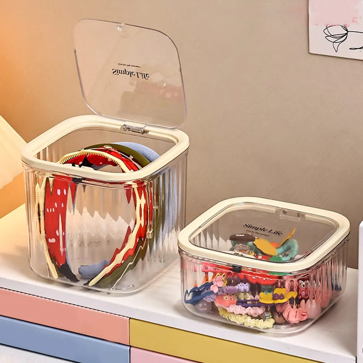 1pc Hair Accessory Storage Box, Desktop Press On Jewelry Box, with Lid, Girls' Rubber Band Headband Hair Clip Organizing Box Oasis Select