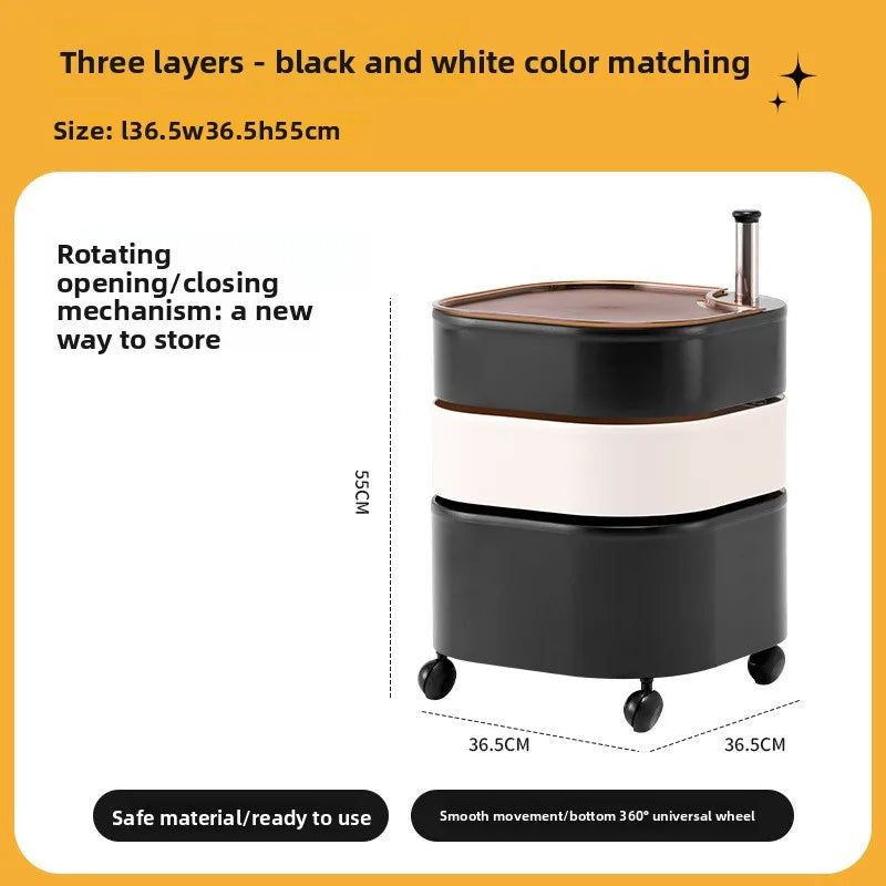 Bedside table 360 rotating mobile bedroom small cabinet Douyin Internet celebrity small storage simple locker Oasis Select 3 black and white