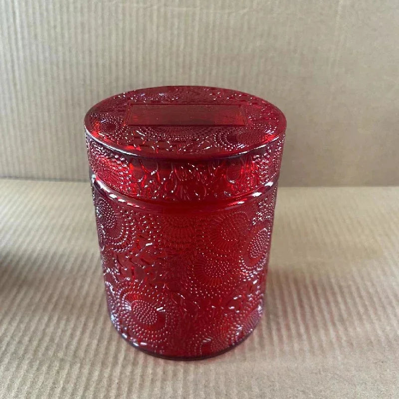 Glass Storage Jar with Lid Candle Empty Cup Storage Container Home Decoration Diy Candle Storage Box Living Room Decoration Oasis Select Red
