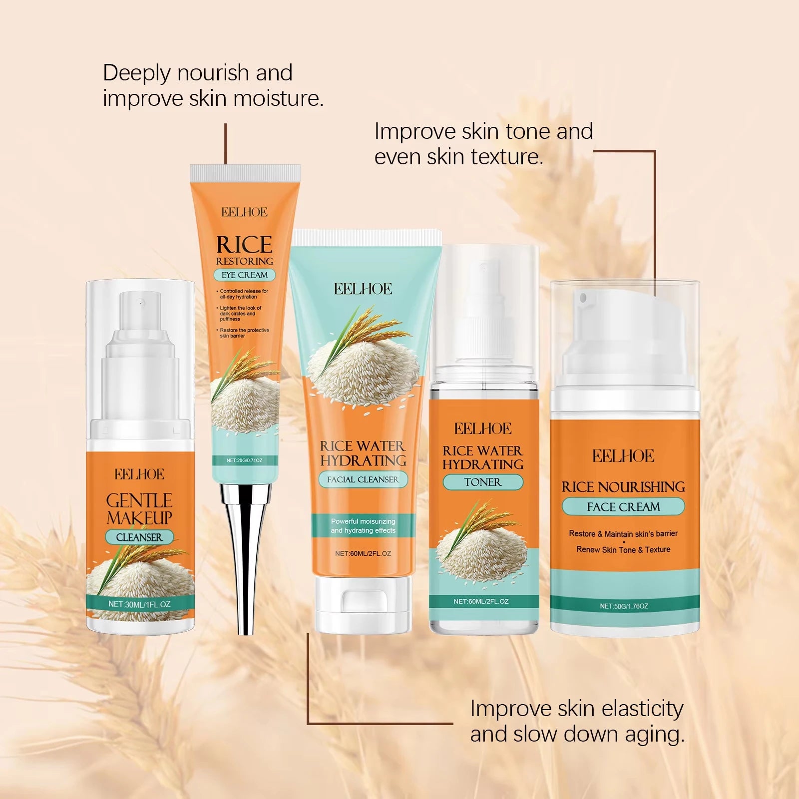 Eelhoe Rice Skincare 5-in-1 Set – Brighten & Moisturize Skincare Gift Set Oasis Select