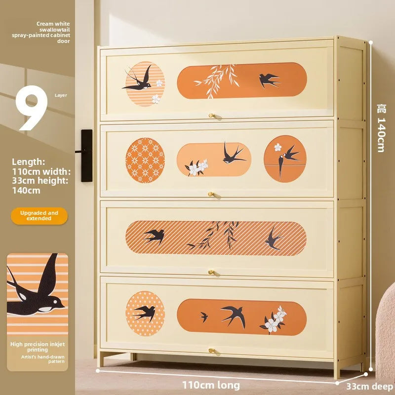 Home shoe cabinet Home entrance Indoor solid wood porch cabinet Large capacity shoe rack Cream style retro storage Oasis Select Nine floors 110