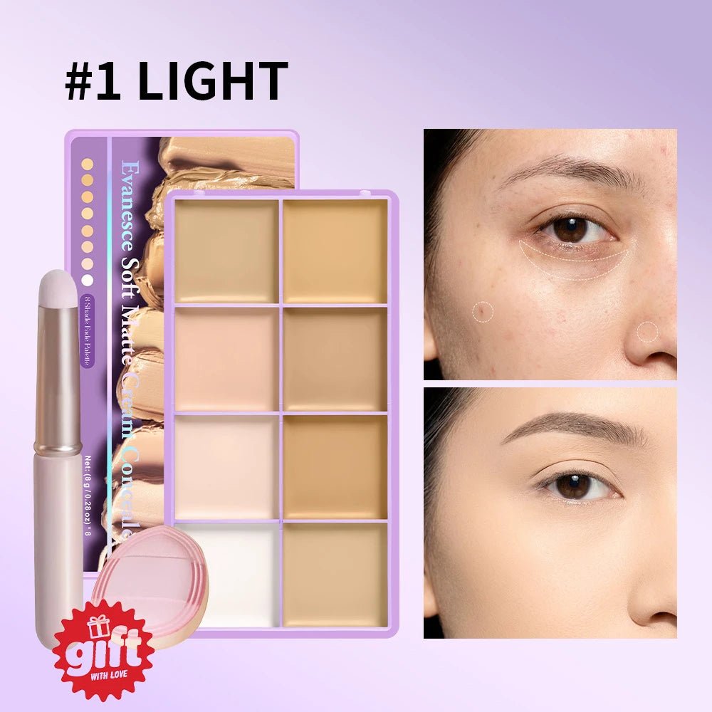 3pcs Cream Concealer Paltte & Gifts Brush Puff Long-Wear Natural Flawless Soft Matte Makeup Full Coverage Dark Circles Blemishes Oasis Select SET 1
