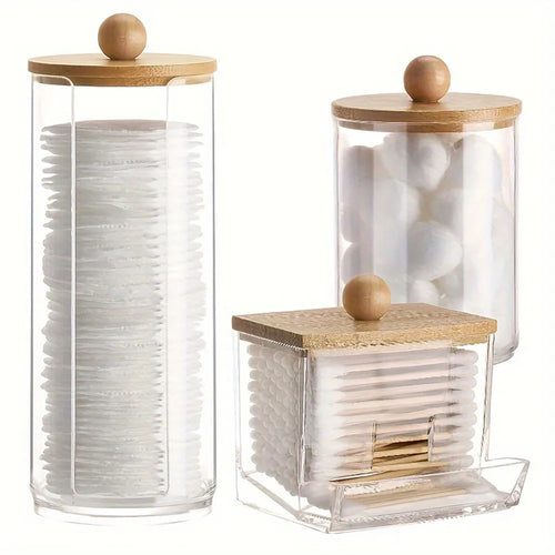 3-Piece Cotton Swab Holder Set, Bathroom Dispenser, Cotton Ball Storage Box, Cotton Swabs, Cotton Pads, and Dental Flossers Oasis Select 3pcs