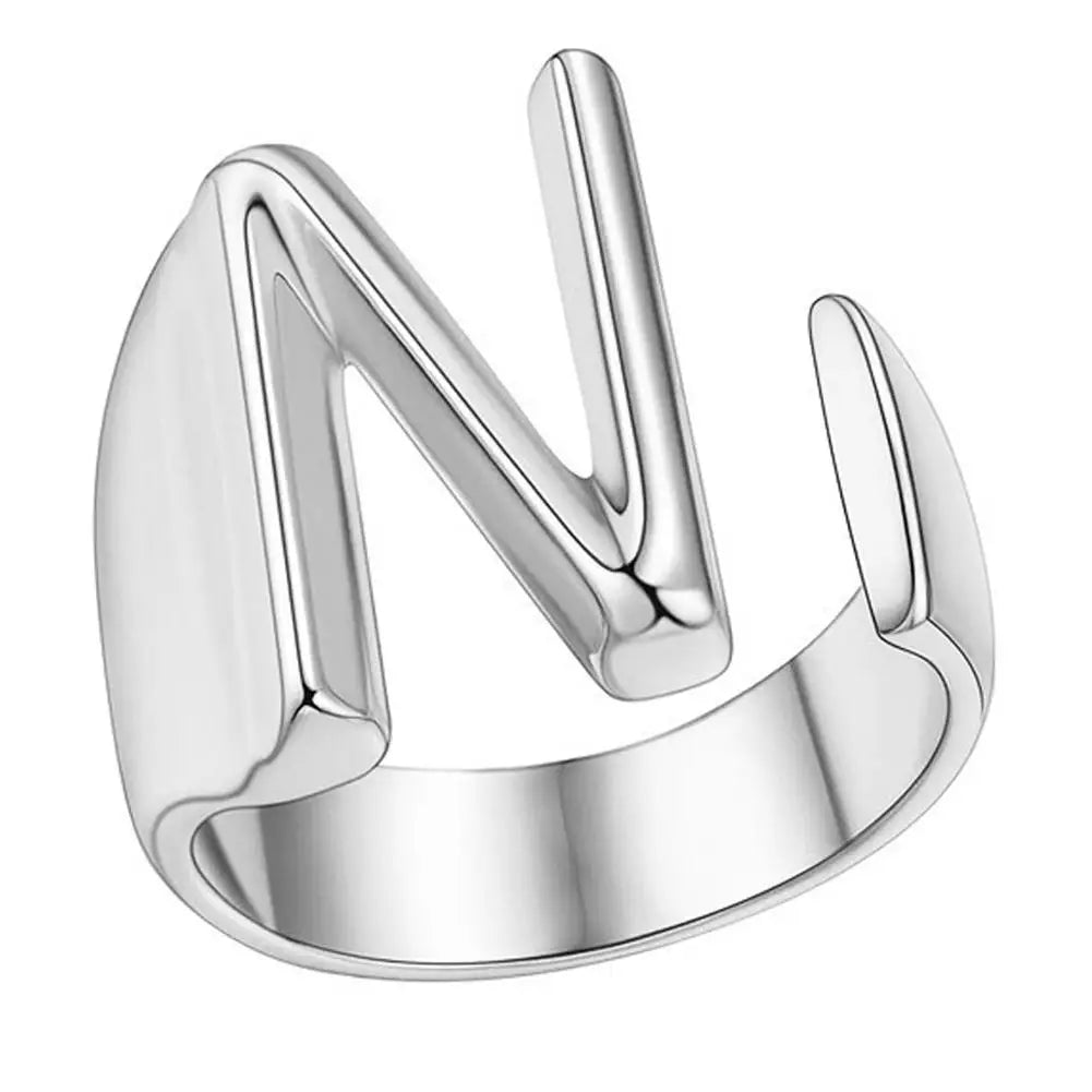 A-Z Initial Letter Ring – Adjustable Silver Open Ring for Women
