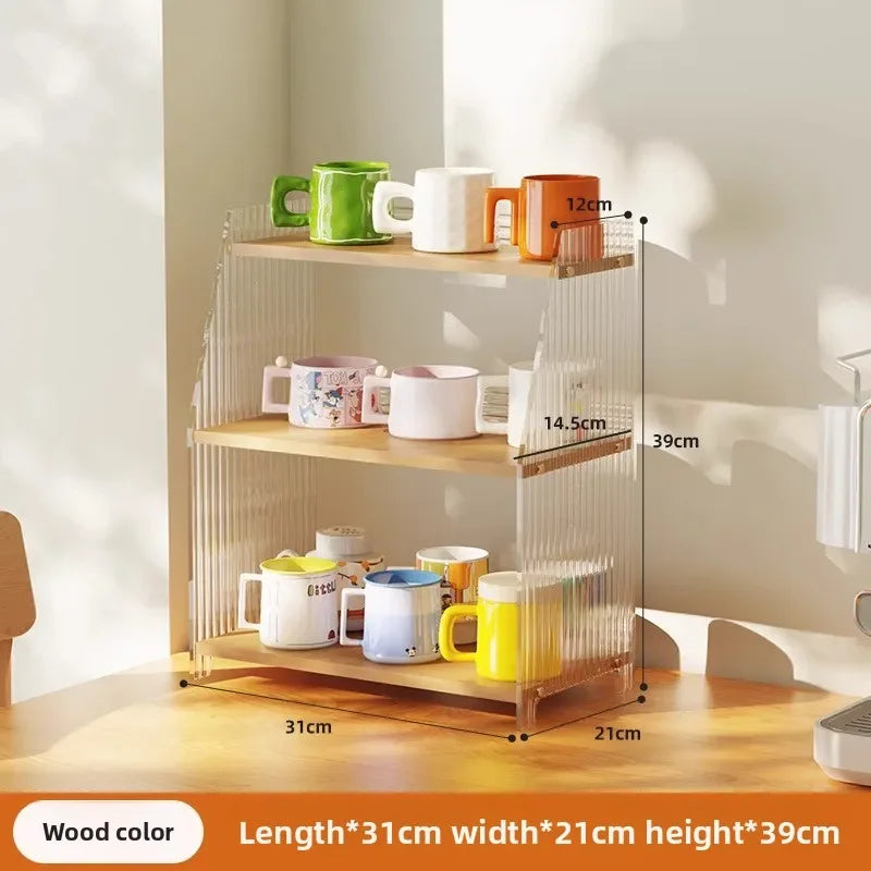 Multi-functional Desktop shelf Acrylic cup holder Water cup holder Household multi-layer storage rack sturdy and durable Oasis Select Log color 31B