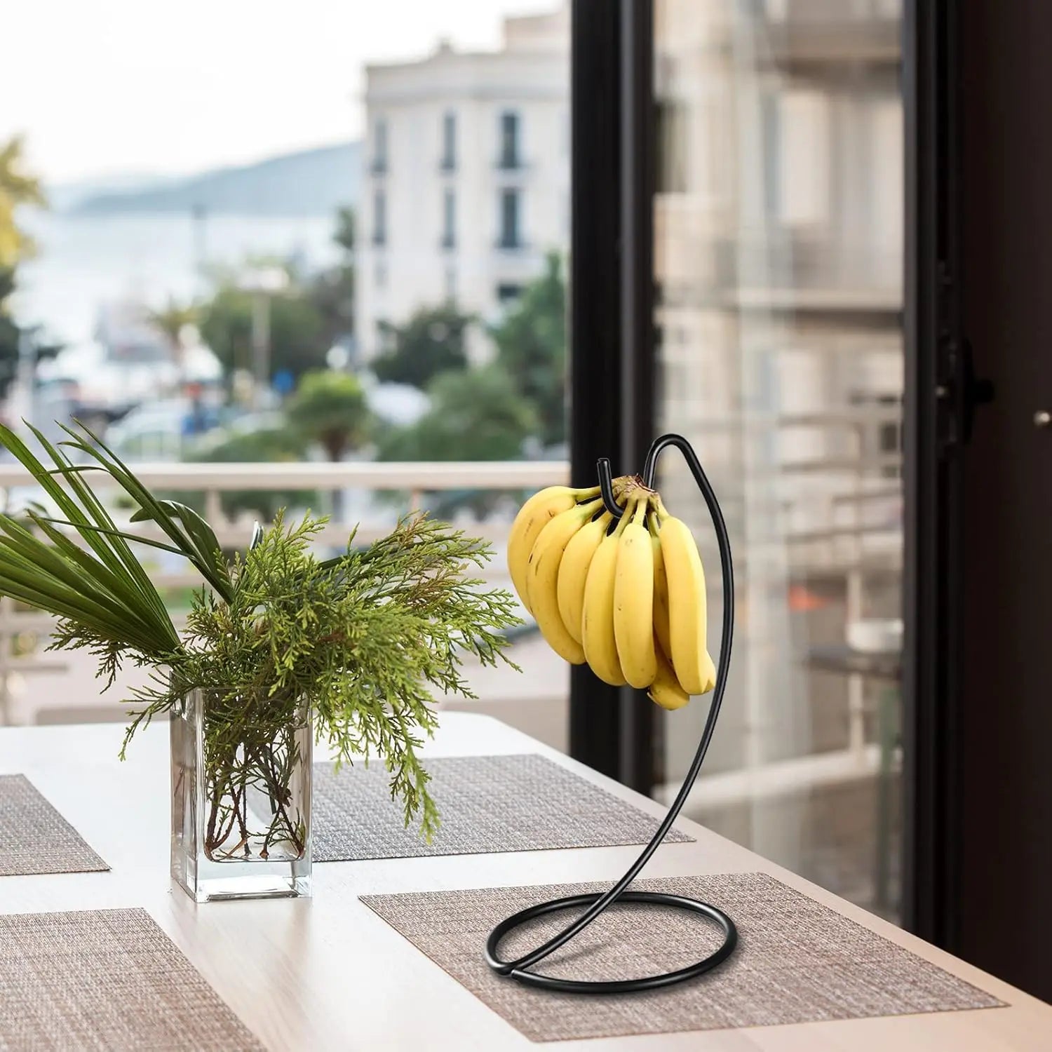 Steel Banana Holder – Modern Fruit Hanger Rack with Hooks for Kitchen Countertop (Black) Oasis Select