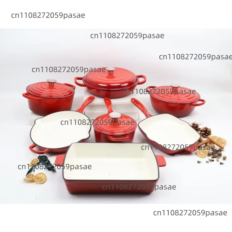 7-Piece Enamel Cast Iron Cookware Set – Pots, Pans & Skillet