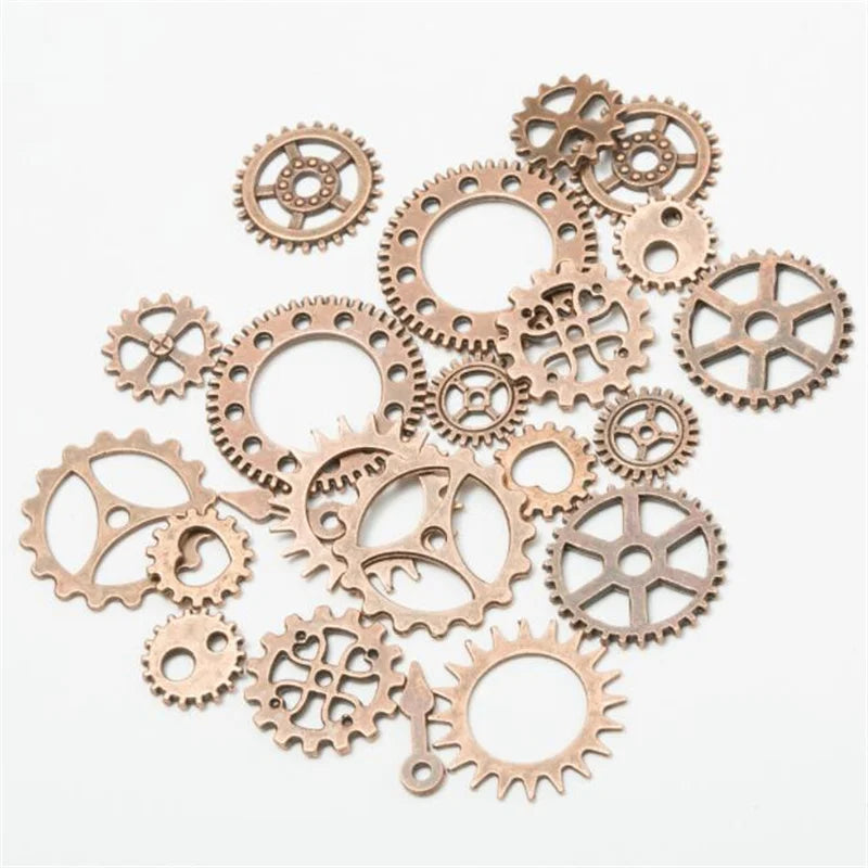 50g Antique Steampunk Gear Accessories Decor DIY Metal Pendants Charms for DIY Necklace Bracelet Crafting Jewelry Making Decor Oasis Select Red Copper 50g