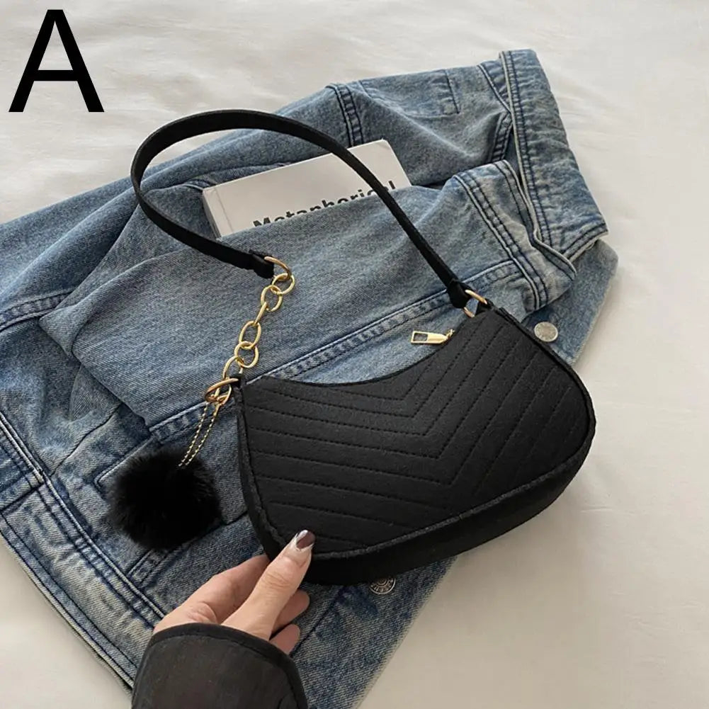Mini Women Shoulder Bags Fashion Felt Women's Bag Design Advanced Underarm Handbags Mini Saddle Bag Oasis Select Black