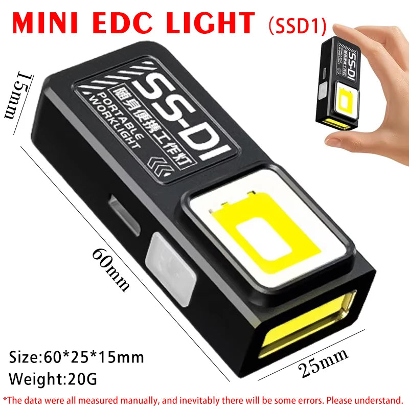 Mini Keychain EDC Flashlight Rechargeable Magnetic Torch Super Bright Pocket LED Torch Pen Clip Headlamp Outdoor Fishing Lamp Oasis Select mini Black