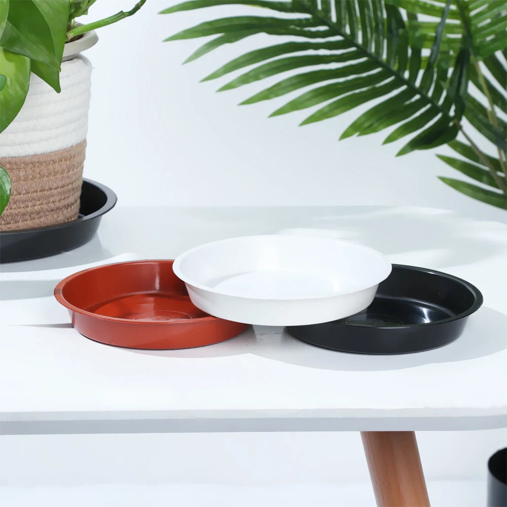 3Pcs Round Shaped Plant Trays Durable Plastic Drip Trays Heavy Duty Tray Saucers Red White Black Indoor Outdoor Flower Pot Oasis Select