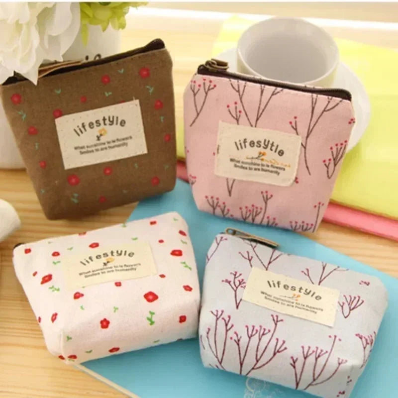 Fashion Flower Pattern Coin Purses Small Fresh Canvas Coin Wallet Lady Girls Earphone Coin Key Money Storage Bag Zipper Pouch Oasis Select