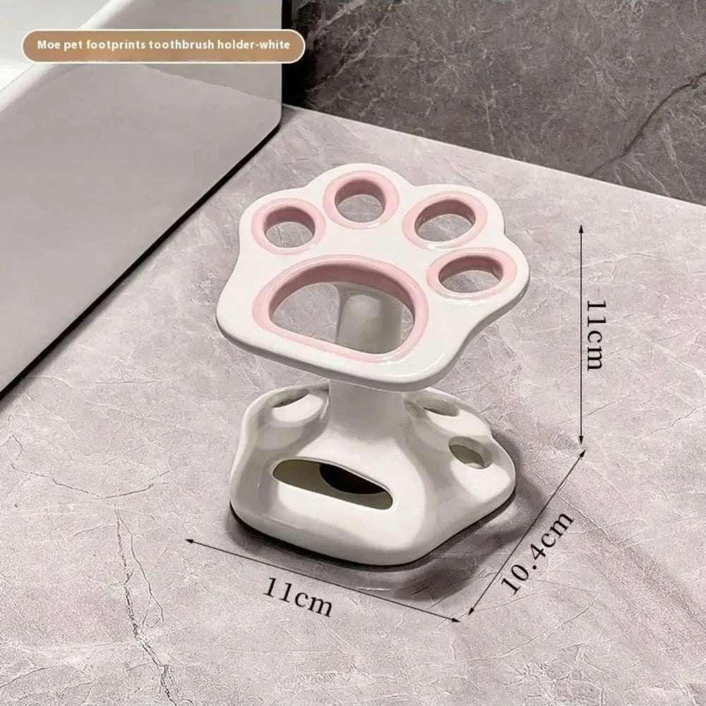 Cat Paw Shape Ceramic Toothbrush Holder Cute No Punching Toothbrush Holder Base Makeup Brush Storage Bathroom Accessories Tool Oasis Select B
