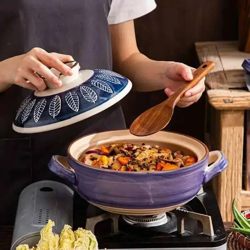 Japanese Ceramic Casserole Stew Pot Household Cooking Gas Retro Flower Pattern Soup Pots High Temperature Resistant Cooking Pot Oasis Select