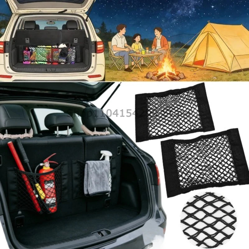 Car Back Rear Trunk Organizer Net Mesh Seat Elastic String Magic Sticker Universal Storage Bag Pocket Auto Put Paper Stowing Oasis Select