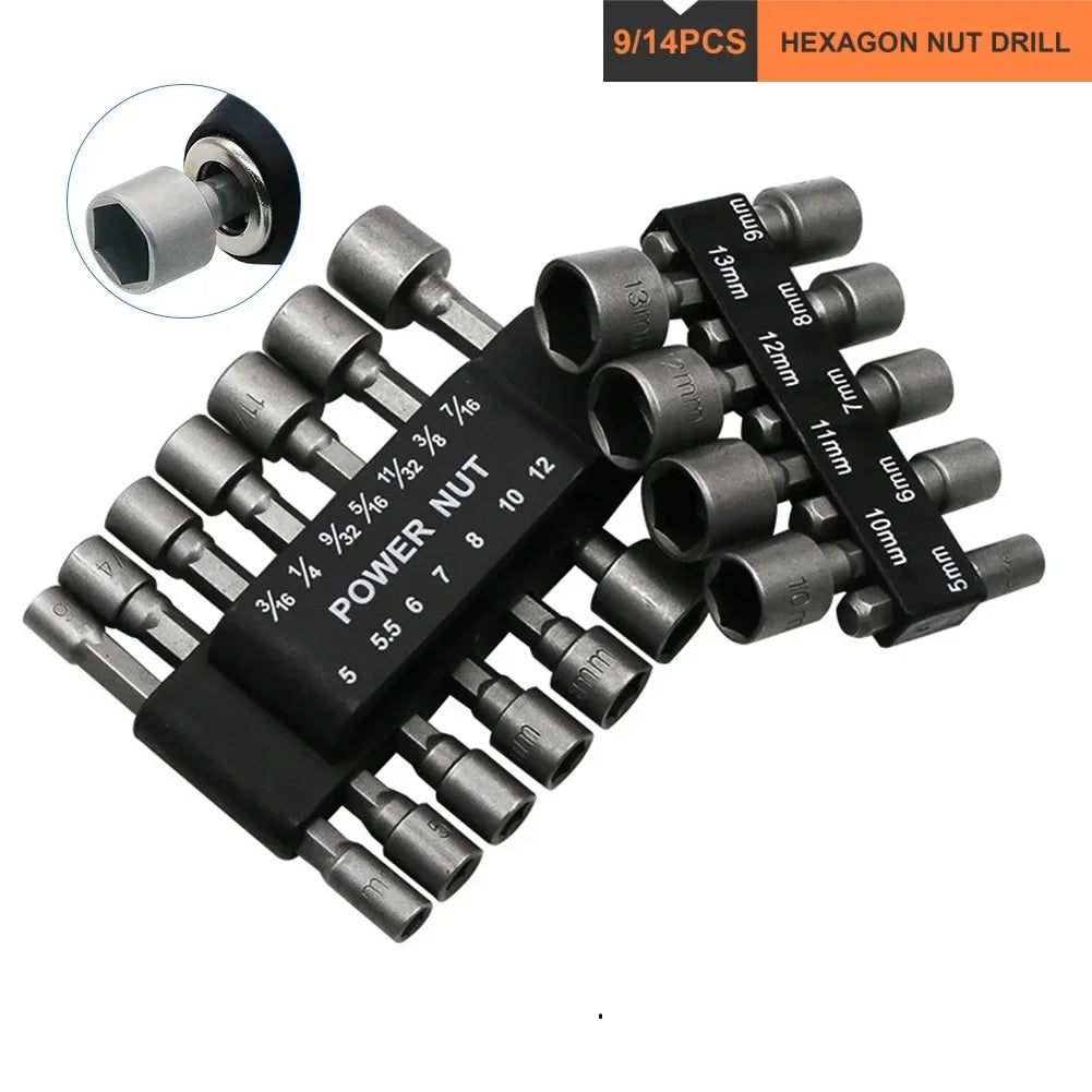 SLADE 9/14pc Hex Nut Driver Socket Bit Set 5mm–13mm CRV Nut Driver Socket Set Oasis Select