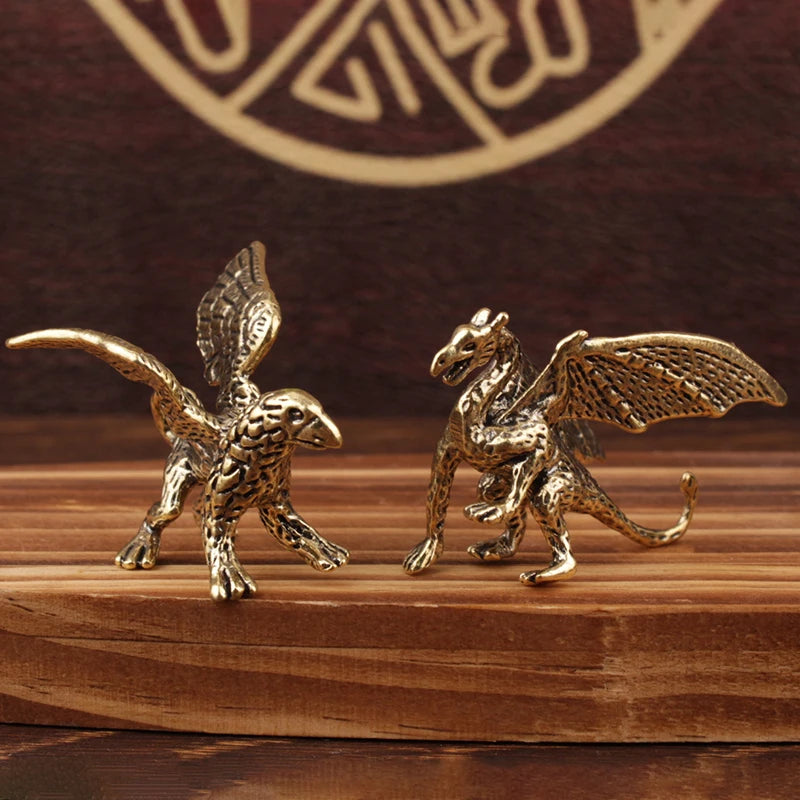 Brass Pterosaur Dragon Small Statue Desktop Ornament Chinese Mythical Beast Figurines Retro Home Feng Shui Decoration Oasis Select