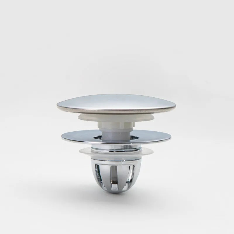 Universal Pop-Up Bathroom Sink Stopper Odor-Resistant Press-To-Close Drain Plug Hair Catcher Strainer for Washbasin Accessories Oasis Select silver
